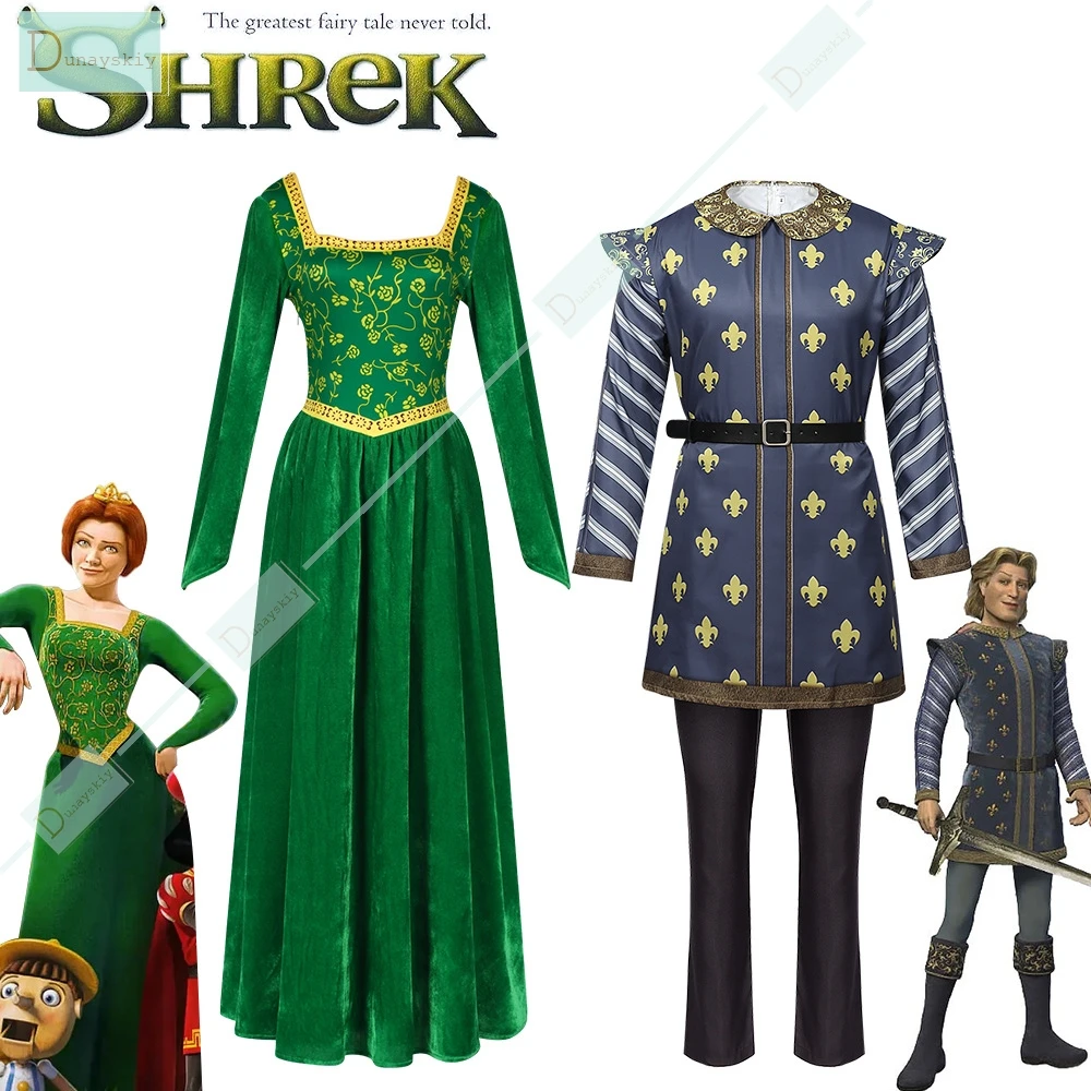 Ensemble de olympiques de cosplay de monstre d'anime pour hommes, robe verte charmante, uniforme de Prince Fiona, tenue de fête d'Halloween et de carnaval