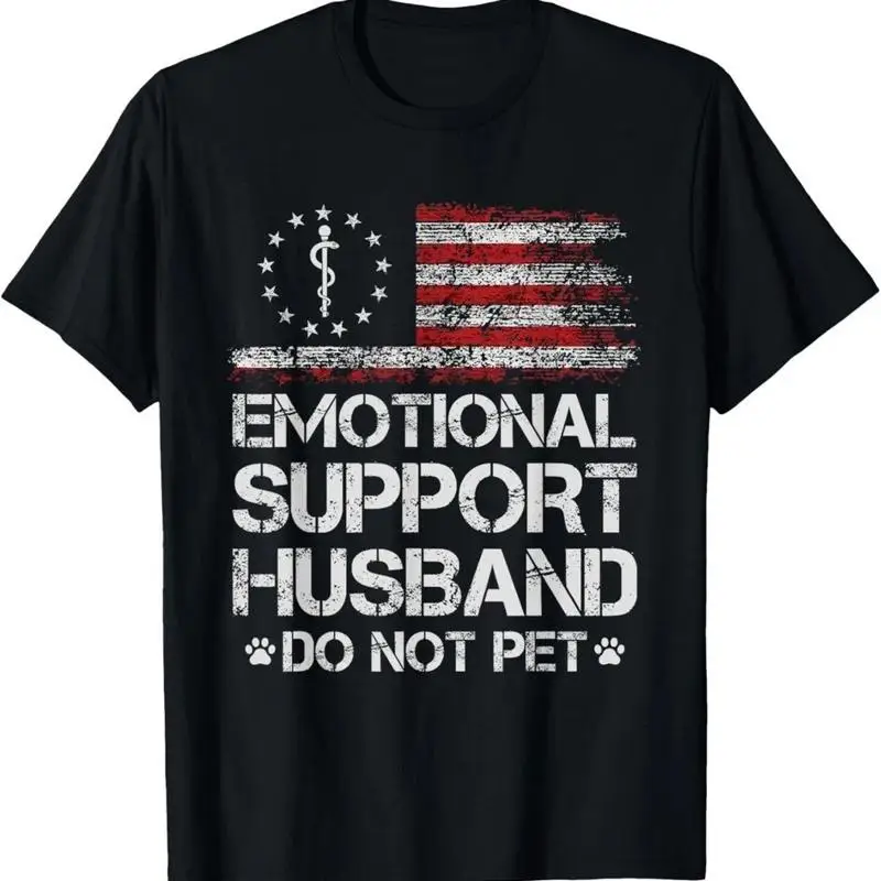 Emotional Support Husband Do Not Pet Vintage American Flag T Shirt