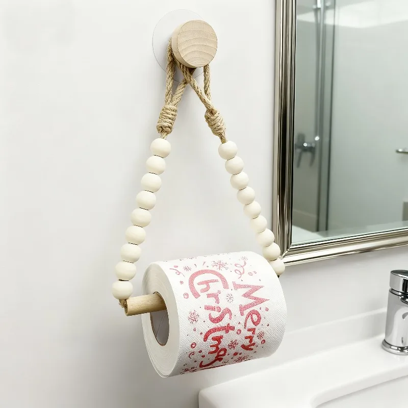 Wood Bead Toilet Paper Holder Creative Beaded Towel Rack Bathroom Wall Mount