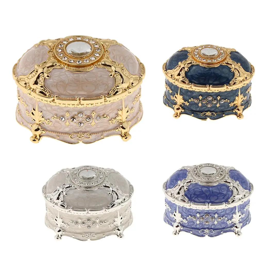 Vintage Jewelry Box Enameled Jewelry Organizer Treasure Chest