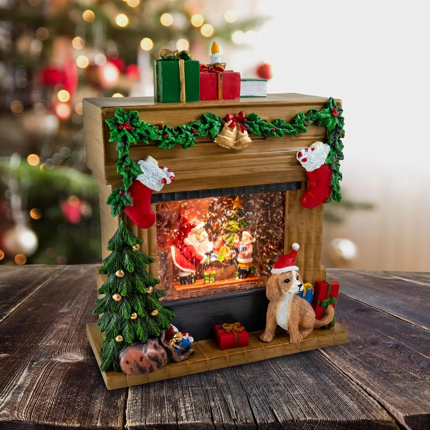 Lighted Musical Christmas Fireplace Scene Featuring Santa