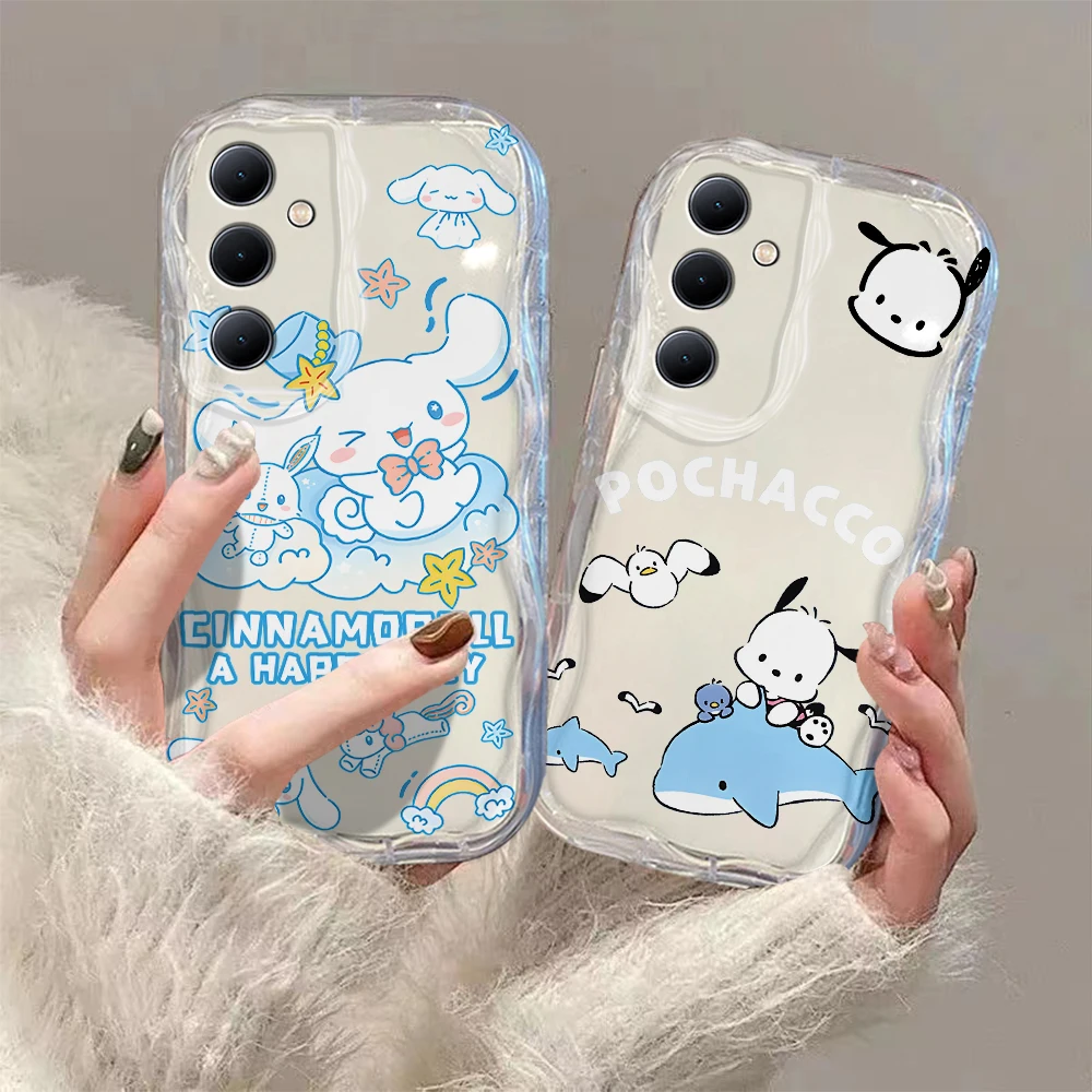 

Cute Cinnamoroll Pochacco 3D Wave Phone Case For Samsung Galaxy S24 S23 S21 S20 FE Plus Ultra 4G 5G Soft Silicone Back Cover