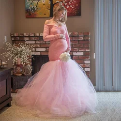 2024  Fashion Pink Lace Women Dress Pack Hip Stretch Maternity Dresses For Photo Shoot Euro-American Pregnant Gowns