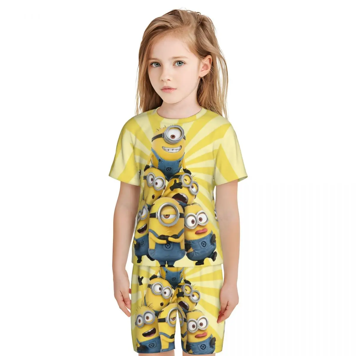 Cute M-Minions Pajamas 2 Pieces Set Western style home clothing for children Loungewear pyjama