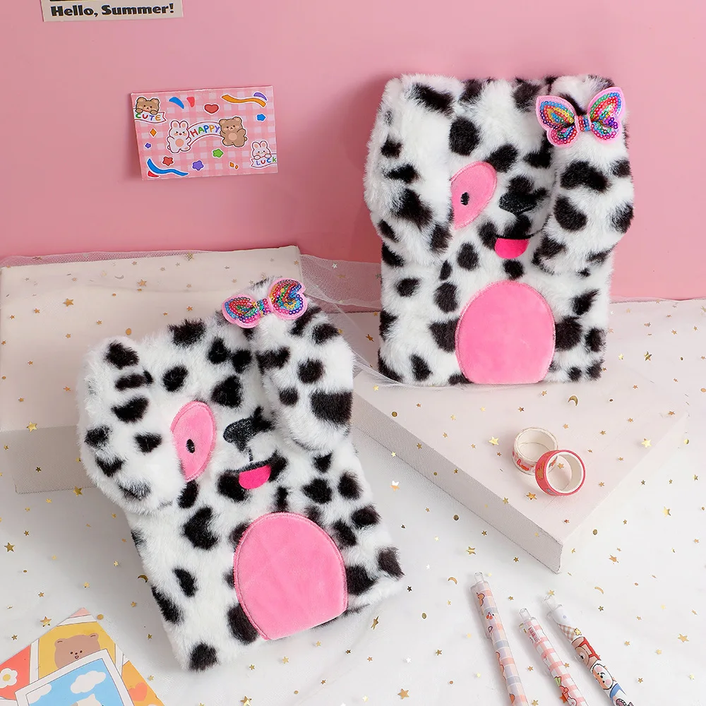 Winter Children's Plush Cute Spotted Dog Girl Diary Student Writing Notebook Handbook Female