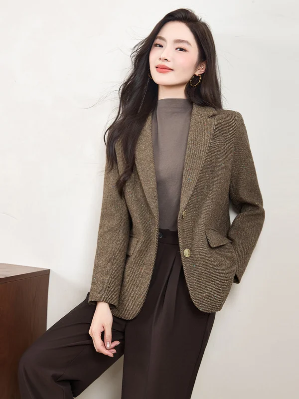 Casual Woolen Suit Jacket Women's Loose Silhouette High Quality Autumn Winter New Style Ladies Shirt Leisure Style Business Wear