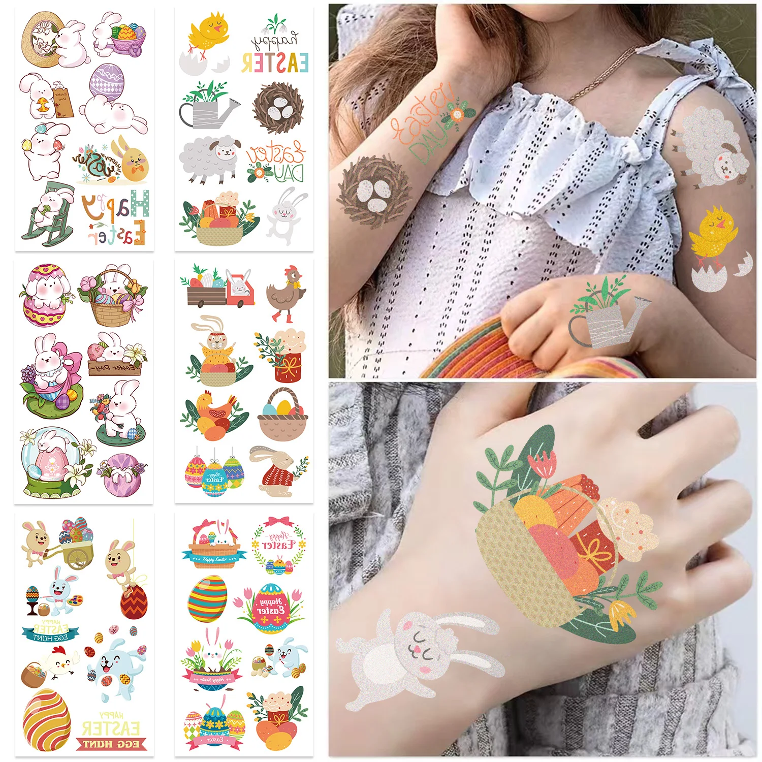 10Pcs Easter Bunny Egg Rabbit Disposable Tattoo Stickers Cartoon Cute Design Decals Accessories Watermark Sticker