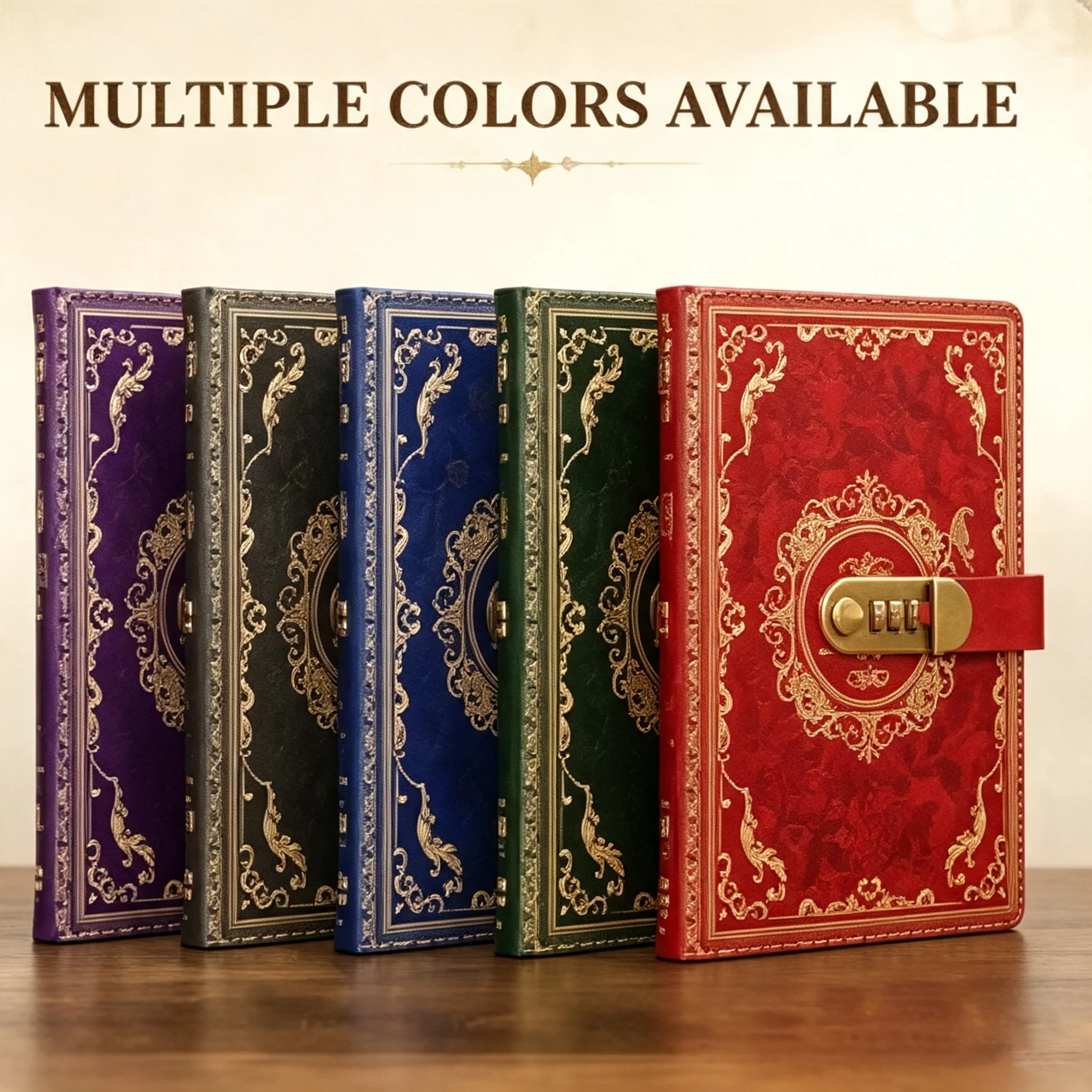 Retro Embossed Password Journal A5 Secret Diary with Combination Lock Antique Golden Pattern Cover PU Leather Notebook Planner