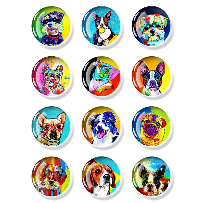 Refrigerator Magnet Colorful Puppy Glass Decorative Magnet 30MM Kitchen Refrigerator Stickers Whiteboard Notes Fixed