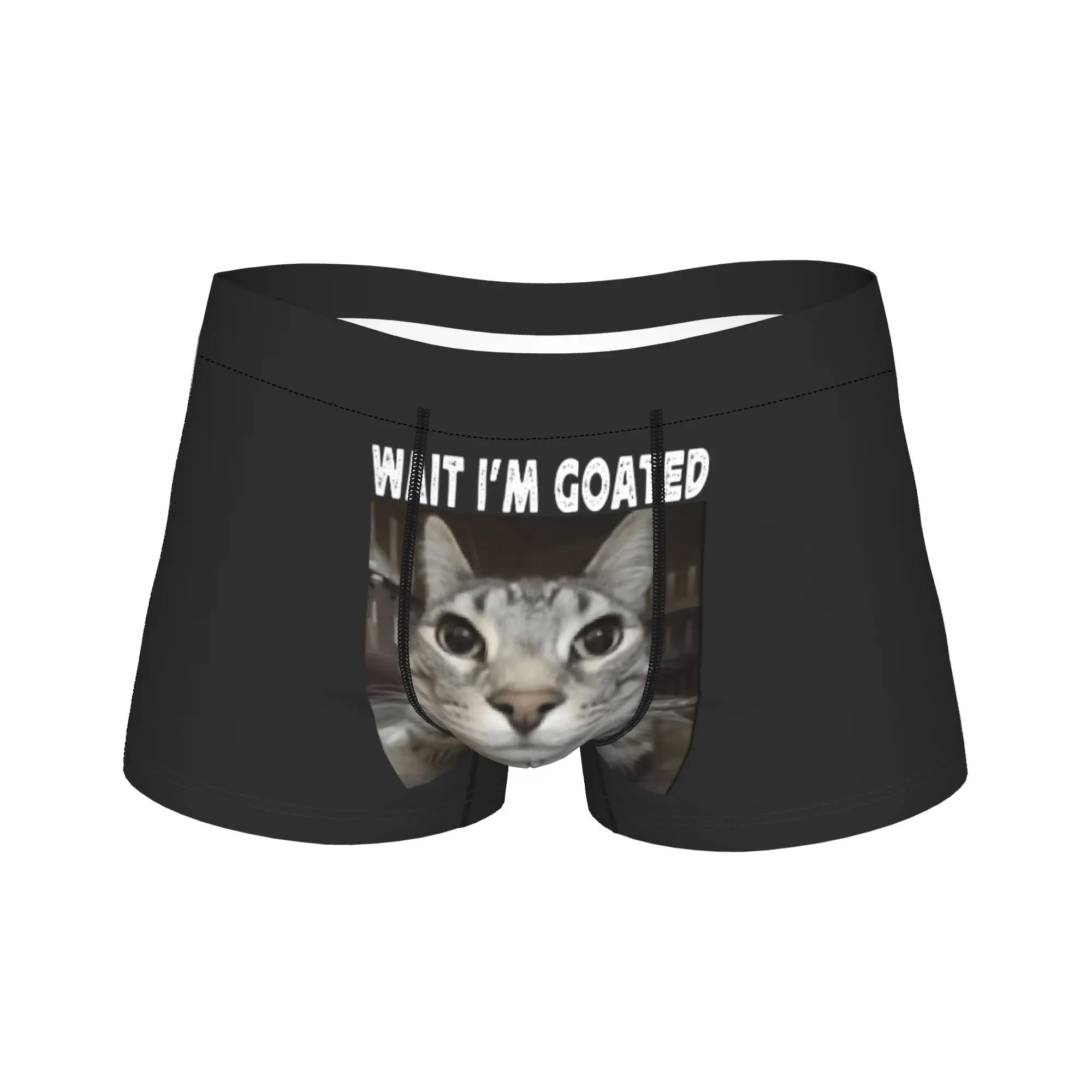 

Мужские трусы-боксеры с мемом кошки "Wait I'm Goated", дышащие, хит продаж, подарок на день рождения
