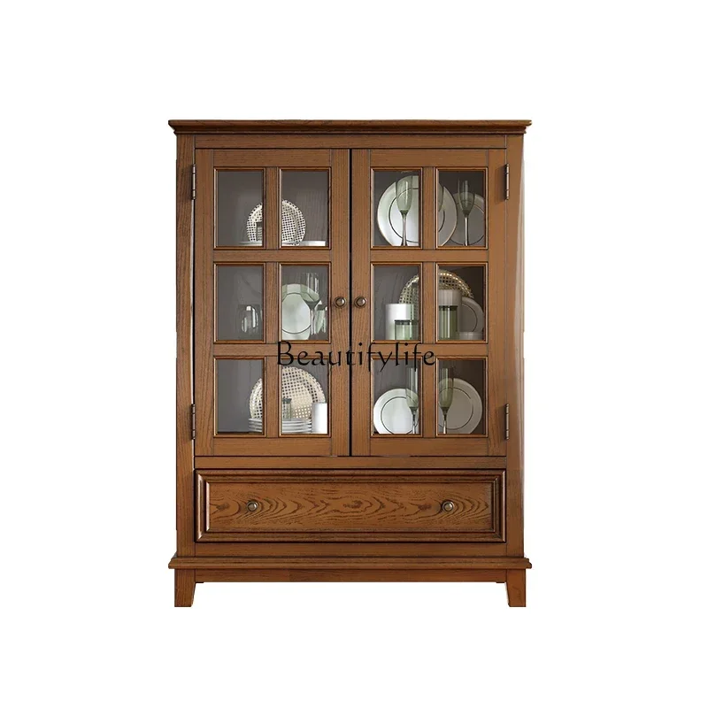 

FG17American rural solid wood wine cabinet retro simple restaurant glass ash wood side cabinet