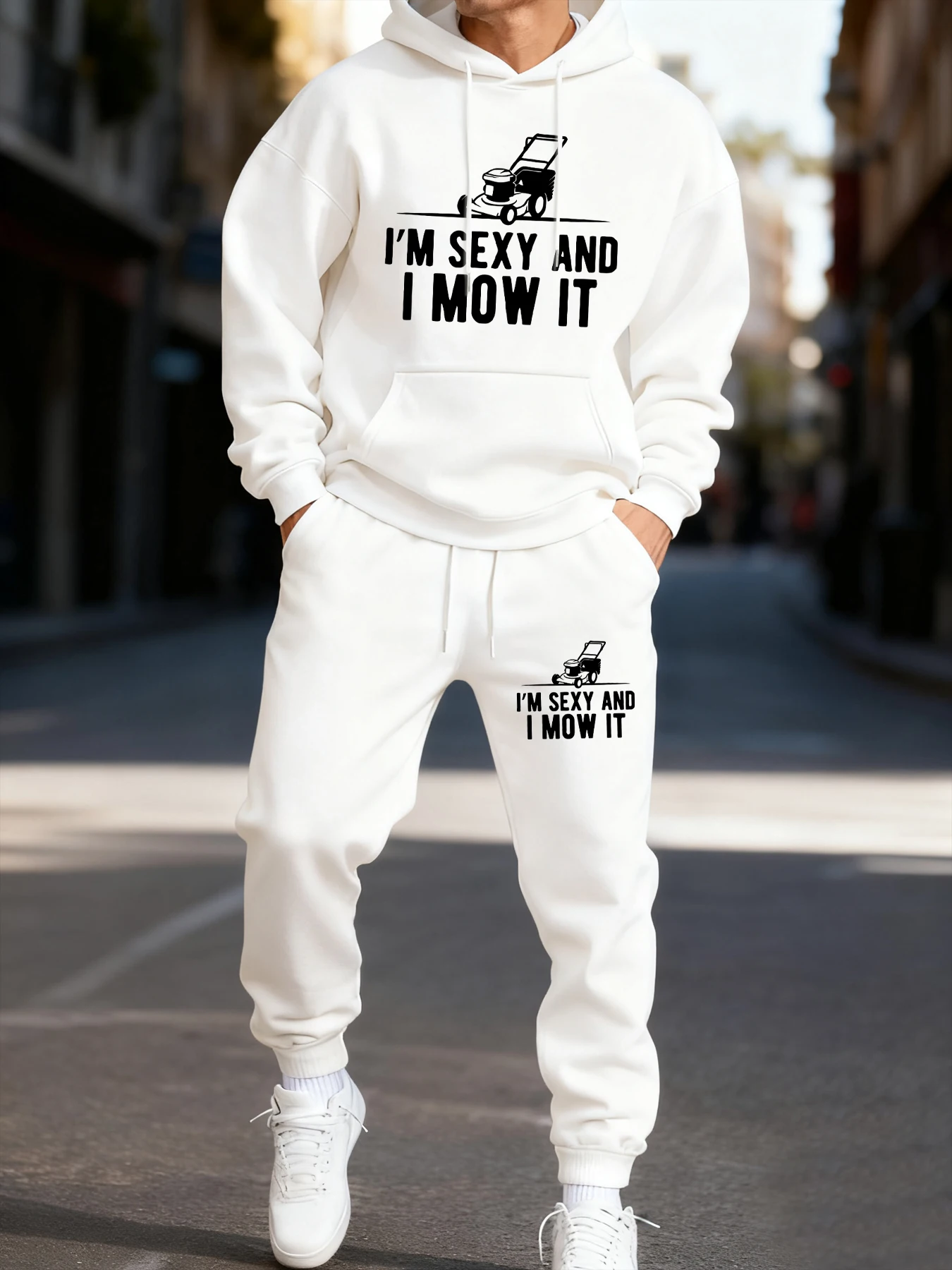 

I Am Very Diligent In Mowing The Grass Printed Men Hoodie Set Street Couple'S Two Pices Sets Fashion Pants Jogging Loose Hoody