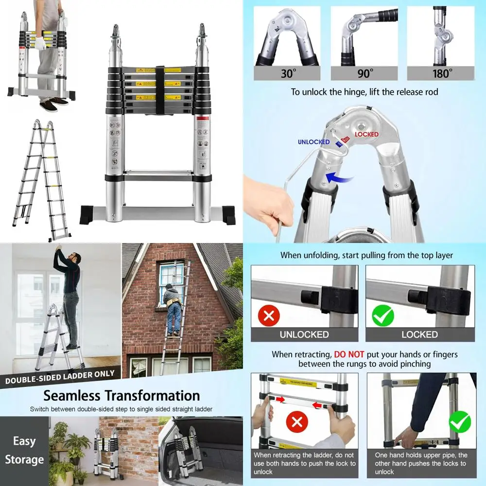 

Heavy-Duty Portable 16.5FT Aluminum A-Frame Ladder with 330lb Capacity, Telescoping Extension, Foldable 2-in-1 Design for Outdoo