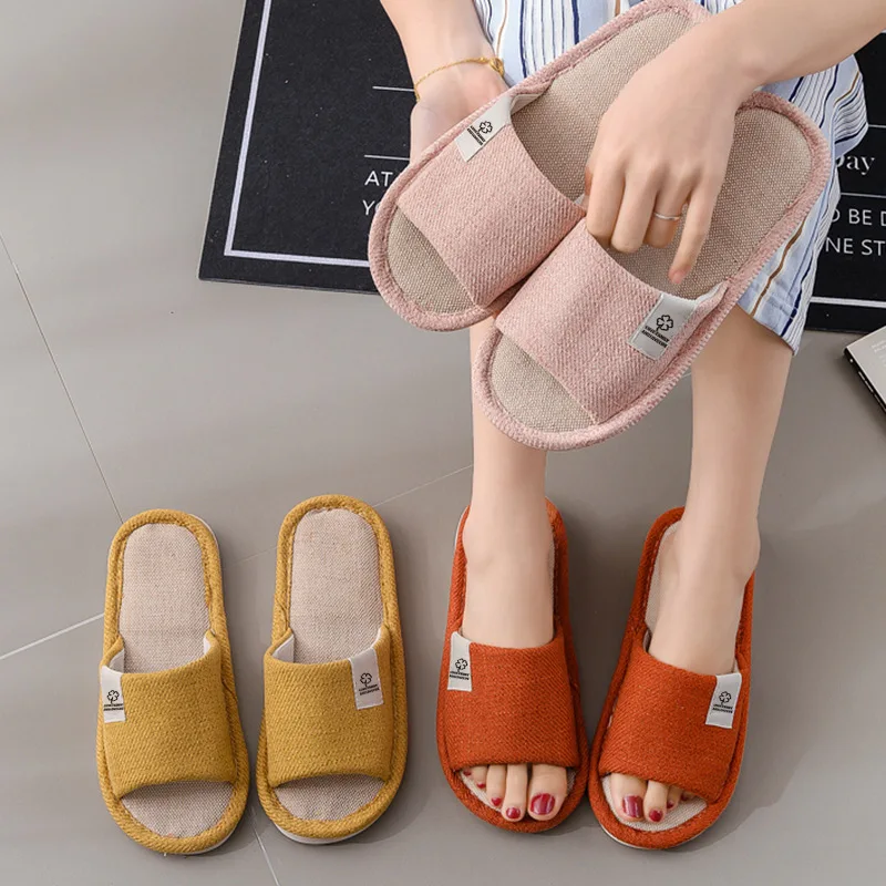 Home Linen Slippers For Men In Spring&Autumn Comfortable Bedroom Open-toed&Breathable Slippers Men's & Women's Shoes Summer