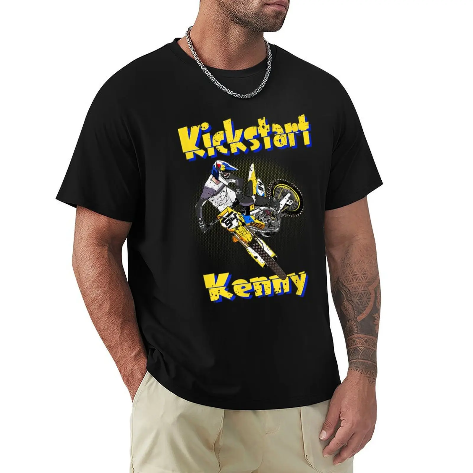 Kickstart-Kenny Dirt Bike Racing Design T-Shirt Basic Short Sleeve Cotton Blend T-Shirt