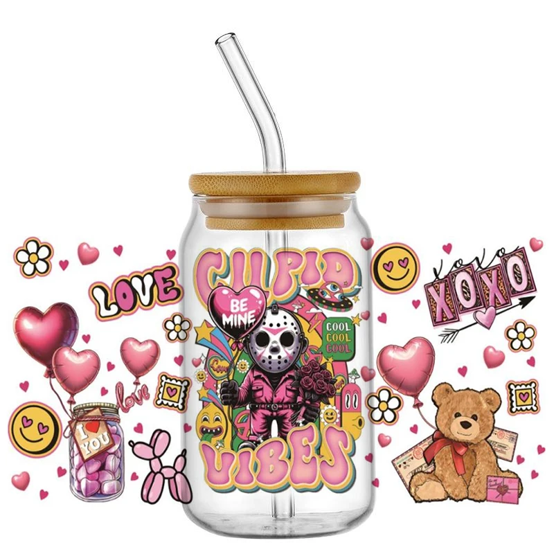 Miniso Cute Cartoon Villain UV DTF Cup 3D Wraps Cupid Vibes UV Stickers for 16oz Libby Glass Transfer Decals Car Sticker