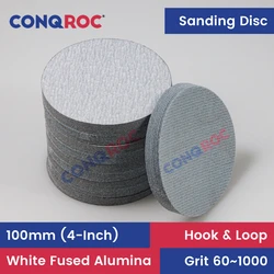 100 Pieces 100mm (4-Inch) Sanding Discs White Fused Alumina Dry Sanding Papers Hook and Loop Grit 60~1000