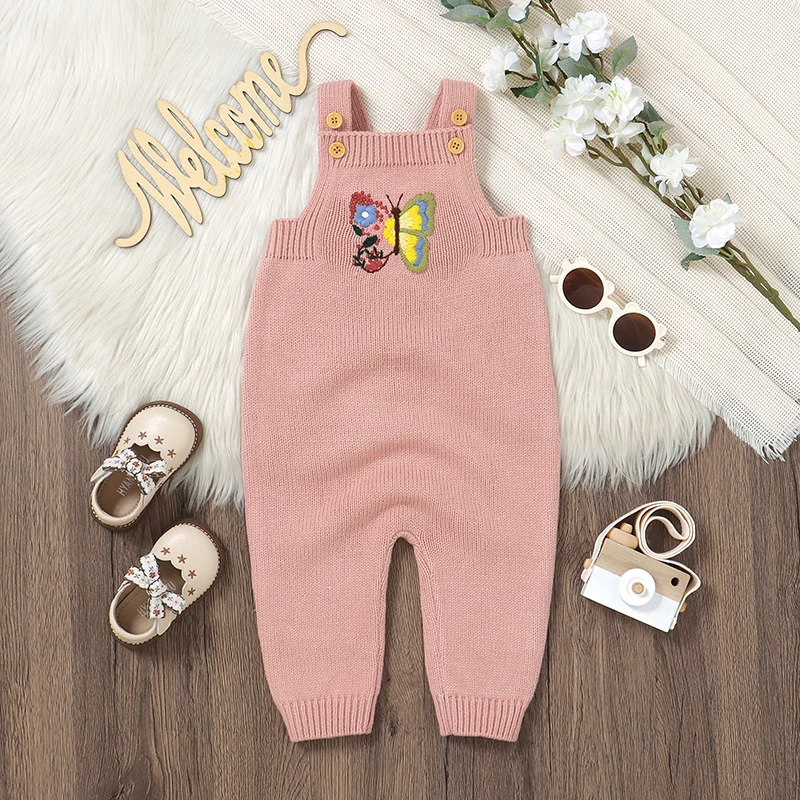 

Newborn Baby Romper Sleeveless Infant Boy Girl Jumpsuit Knit Child Clothing 0-18M Overalls Embroidered Butterfly Playsuit Summer