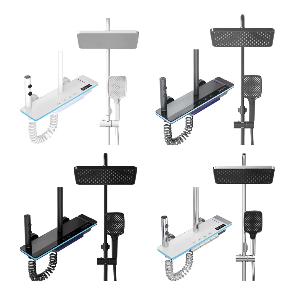 Imagem -03 - Digital Display Termostato Sistema de Chuveiro do Banheiro Cabeça de Chuveiro de Chuva Banheira de Cachoeira de Latão Conjuntos de Torneira do Chuveiro Misturador Quente e Frio Chuveiro de Vidro Temperado Cheio Set