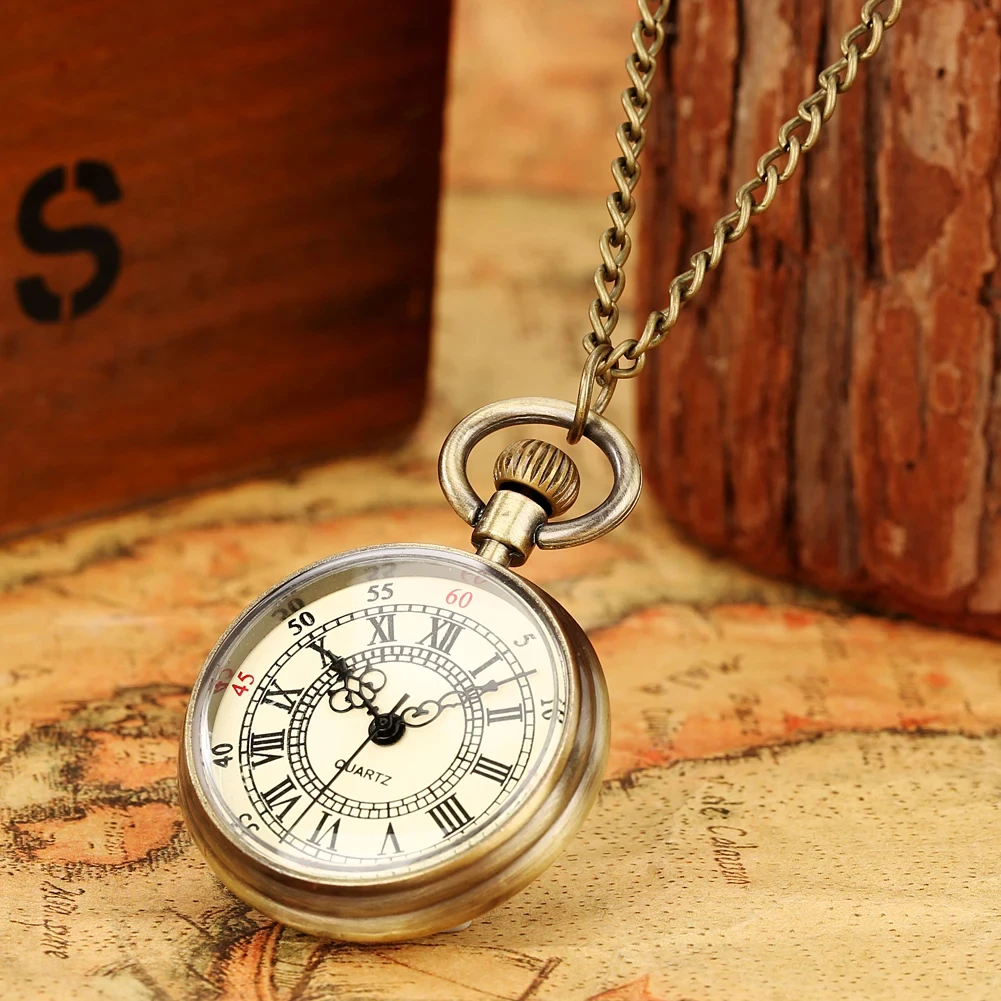 Minimalist Steampunk Vintage Fashion Quartz Pocket Watch With Roman Numerals Antique Numerals Chain Necklace Pendant Mens Gifts