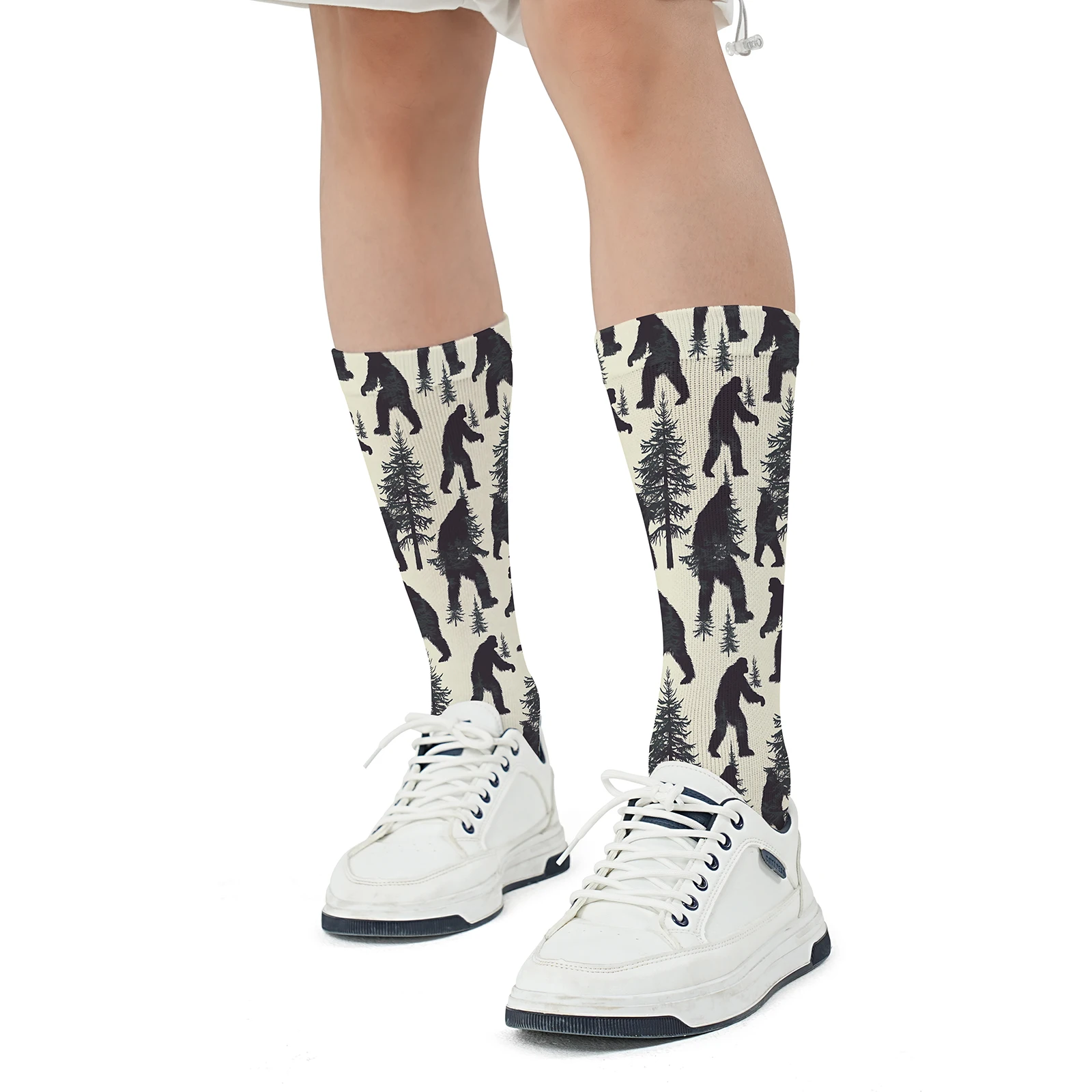 1 pair of bigfoot YETI personality printed mid-tube sports fashion five-finger socks walking theme party birthday holiday