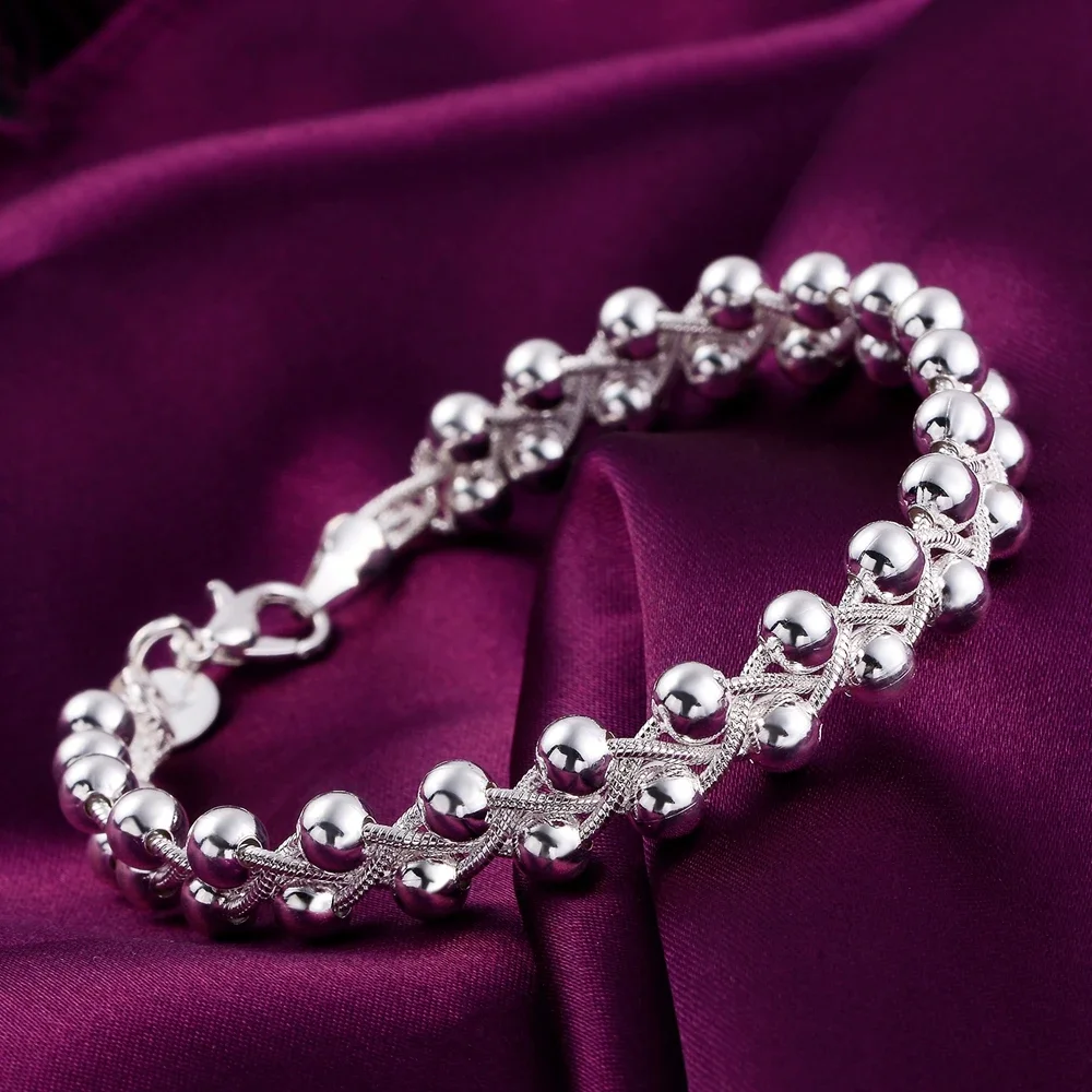 

Charm 925 Sterling Silver Bracelets for Women Fine Braided Beads Chain Fashion Wedding Party Christmas Gift High Quality Jewelry