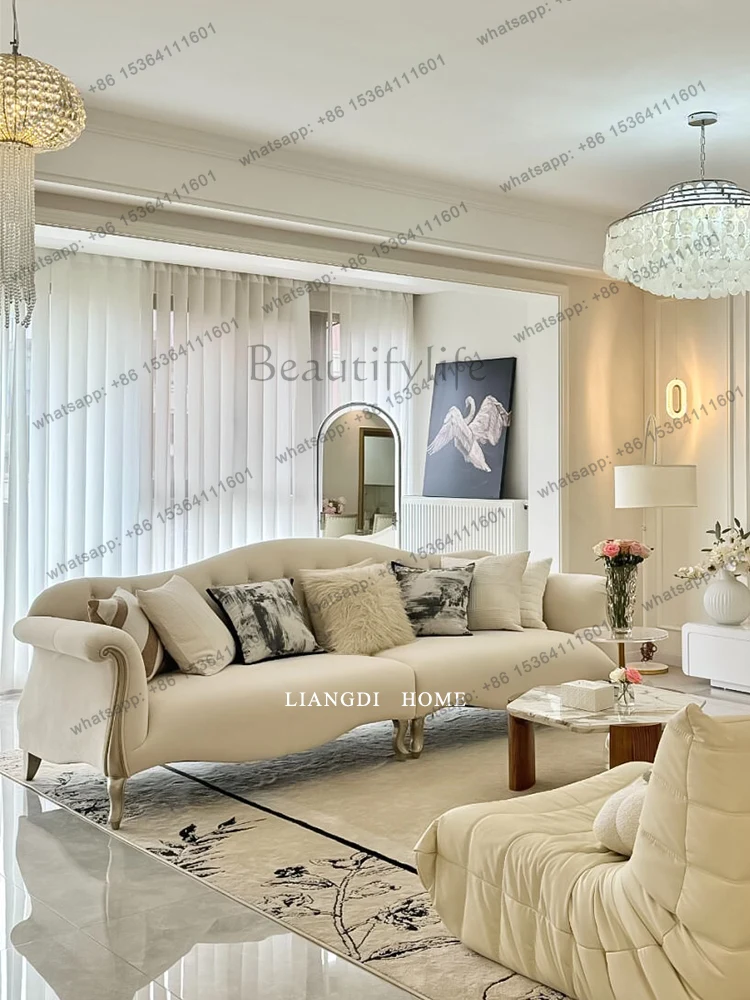 

French light luxury solid wood three-person four-person sofa first layer cowhide straight row sofa