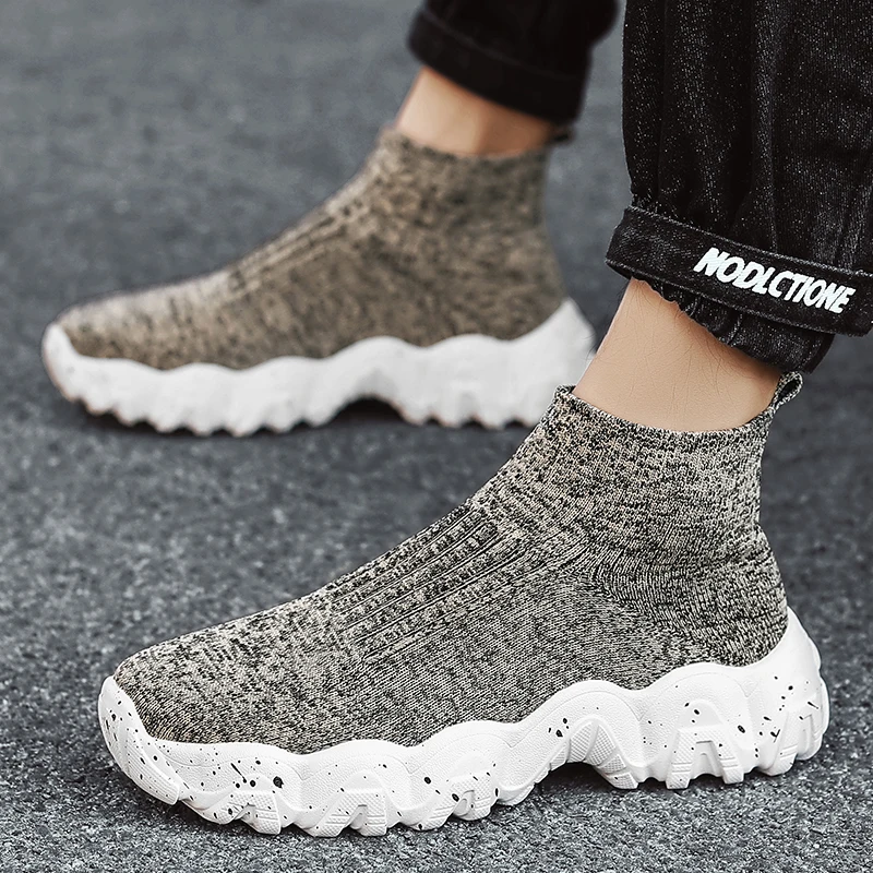 Men Shoes New Comfortable High-top Walking Shoes Women Lightweight Fashion Casual Sneakers Breathable Slip on Mens Loafers Black