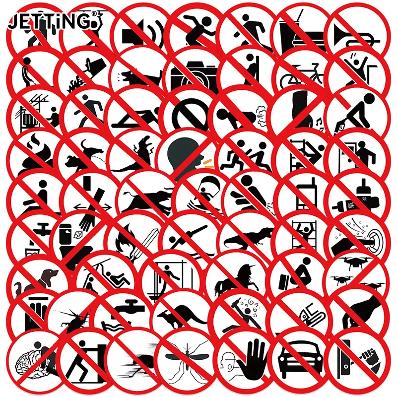 62Pcs Funny Warning Stickers Danger Banning Sign DIY Decal Car Scooter Motorcycle Suitcase Violation Sticker Classic Toy