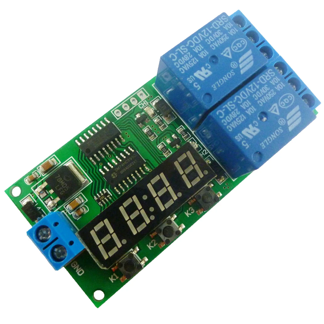 DC 12V 2 Channel Multifunction Delay Timer Module Delay Relay Controller Motor Reverse Cycle Loop Timers Interlock Switch Board