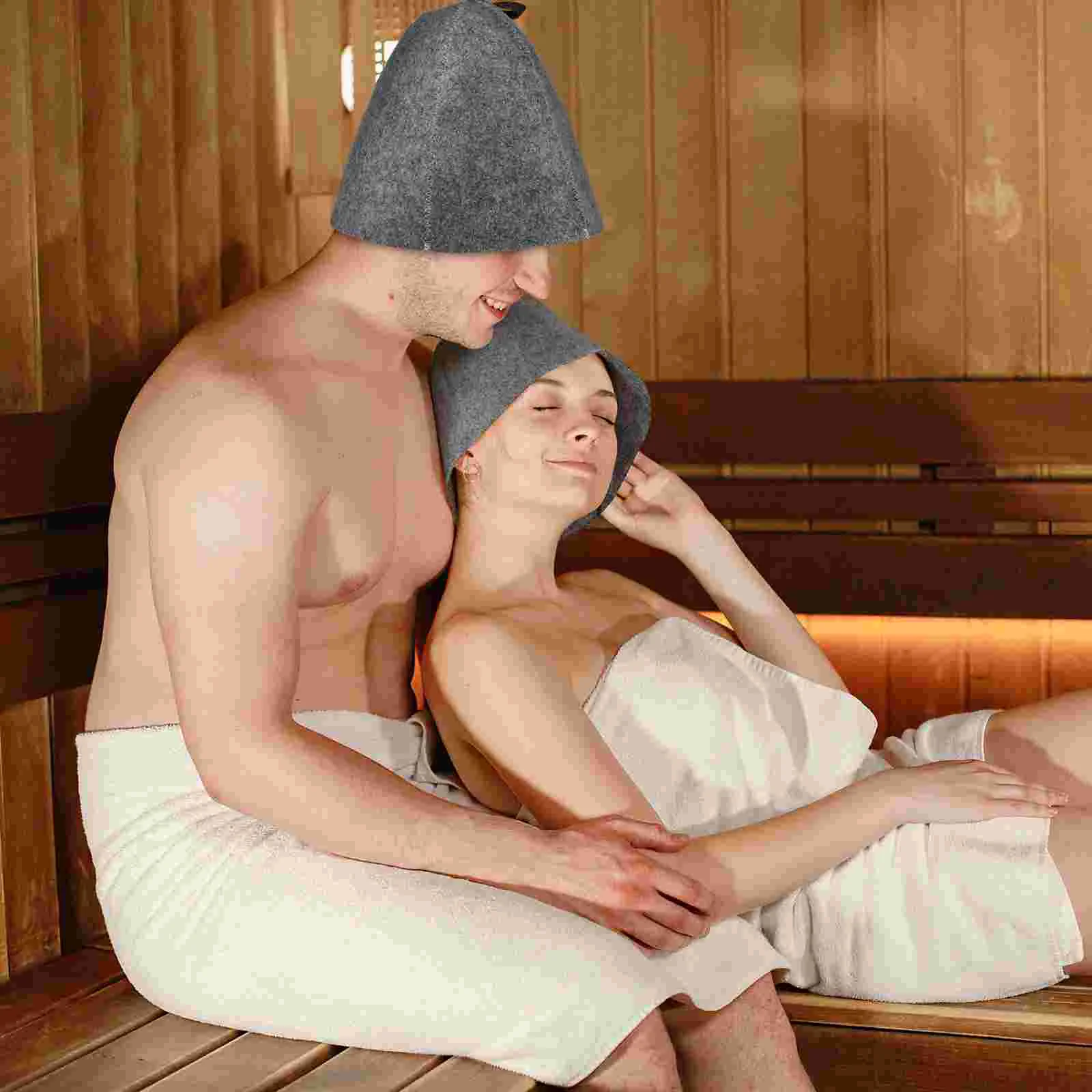 2 Pcs Sauna Hat Shower Cap White Head Protection Cover Hairy Hats for Men Felt Breathable Womens