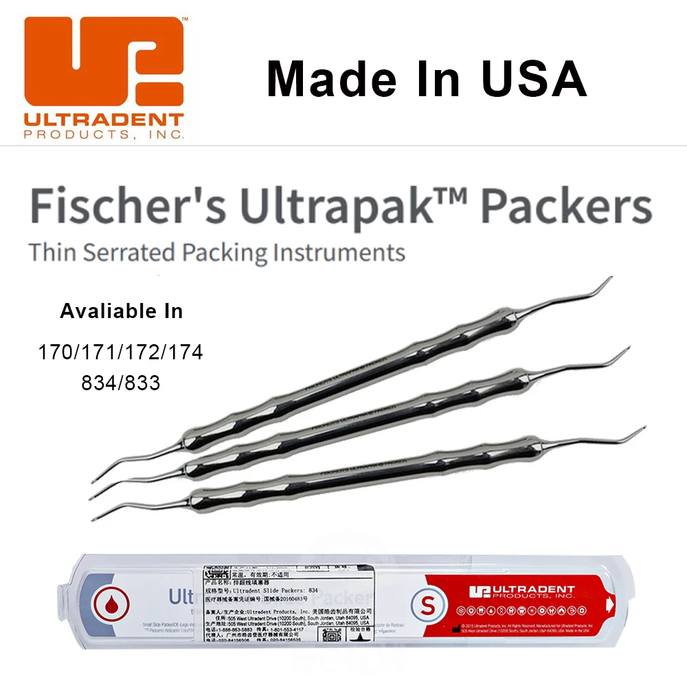 ultrapak packer fischers 45 small 45 Small 90 Regular Serrated Non-Serrated Retraction Cord Packing Instrument Ultradent Dental