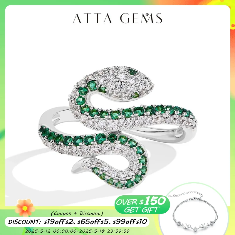 ATTAGEMS Schlangenförmige Frauen Männer Ring Voller Moissanit Diamant DVVS1 Farbe Hochzeit Ringe