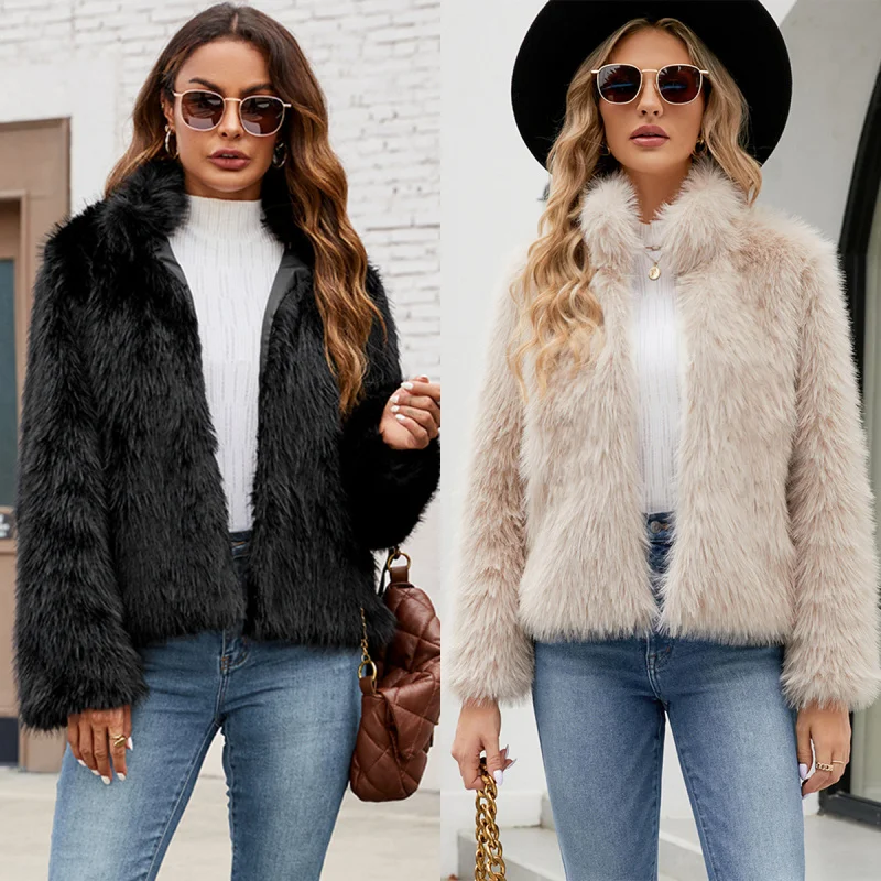 

F0753European and American New Fashion Casual Short Women's Faux Coat Stand Collar Artificial Fur