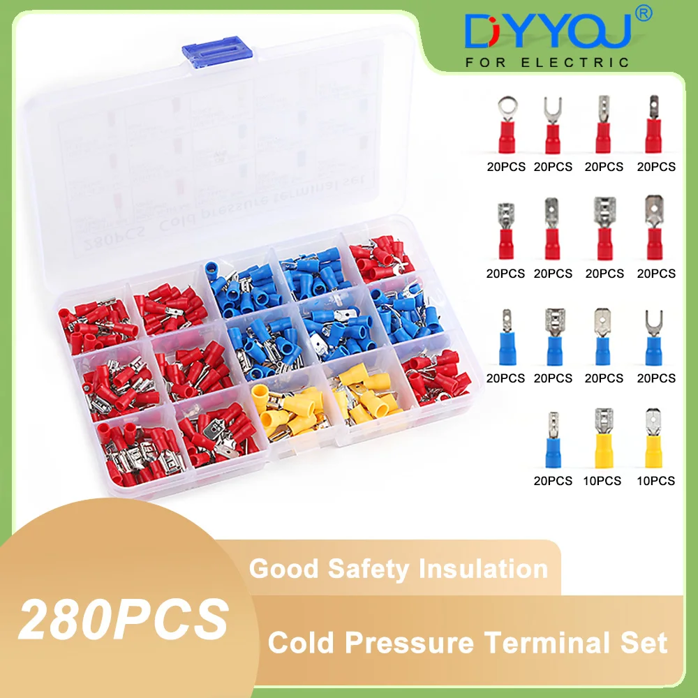 280PCS Cold Crimp Terminals Kit Boxed Male And Female Insulated Electrical Wire Connector Mini Quick Wiring Terminal Block Set