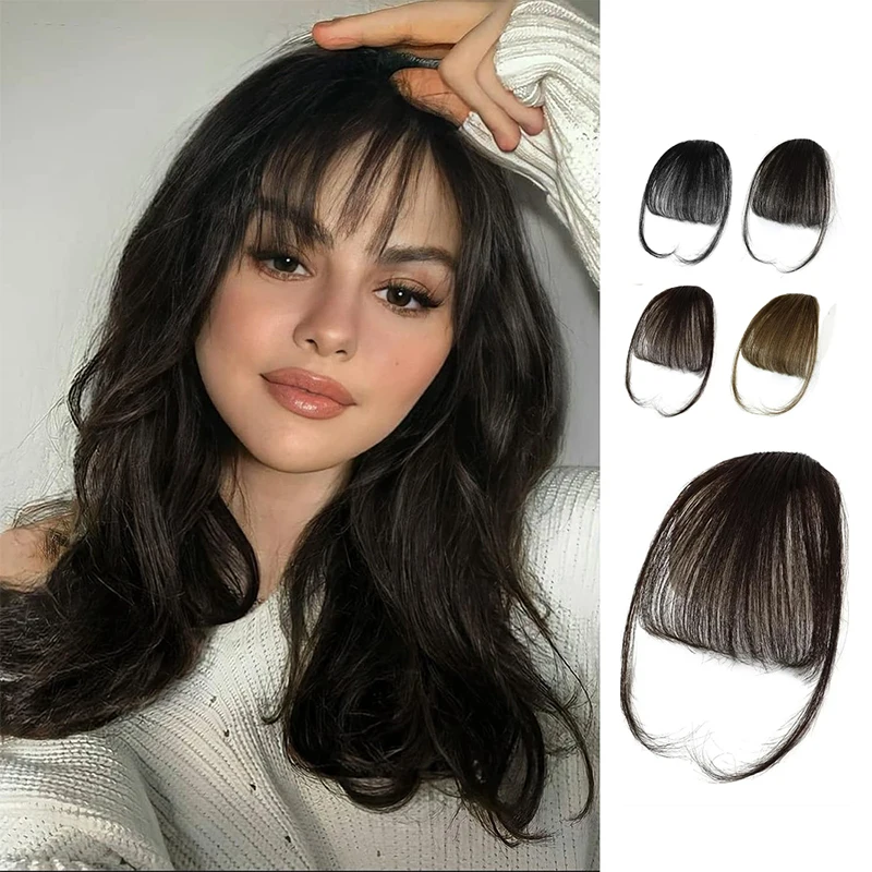 Synthetic Hair Wispy Bangs Clip in Hair Extensions Brown Black Air Bangs Fringe with Temples Hairpieces for Women Curved Bangs