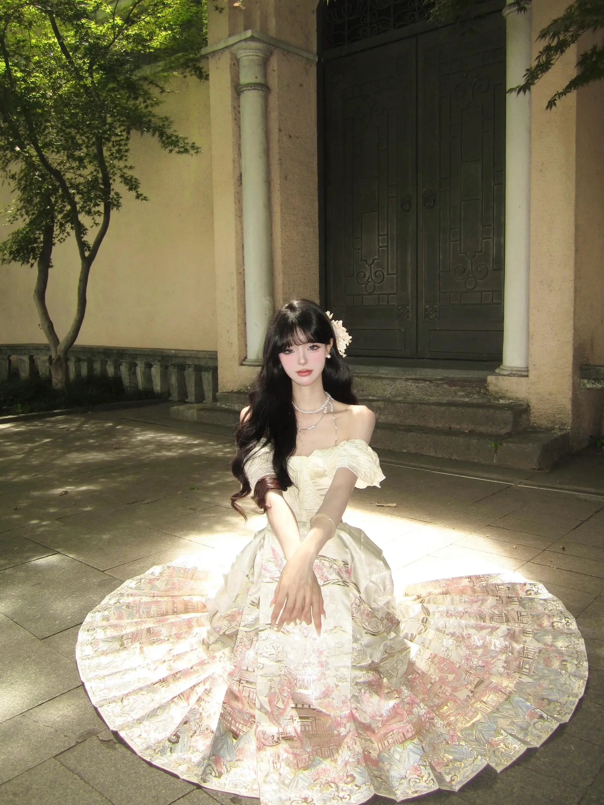 

New Chinese Style Pink White One Shoulder Women's Two-Piece Set Summer New National Hanfu Costume Full Set Traditional Costume