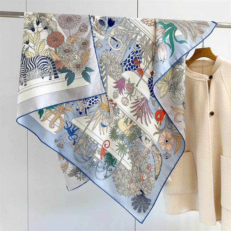 Silk Wool Scarf 135CM Double Sided Women Luxury Hand-rolled Edges Shawls Winter Accessories Square Scarves Stole Foulard