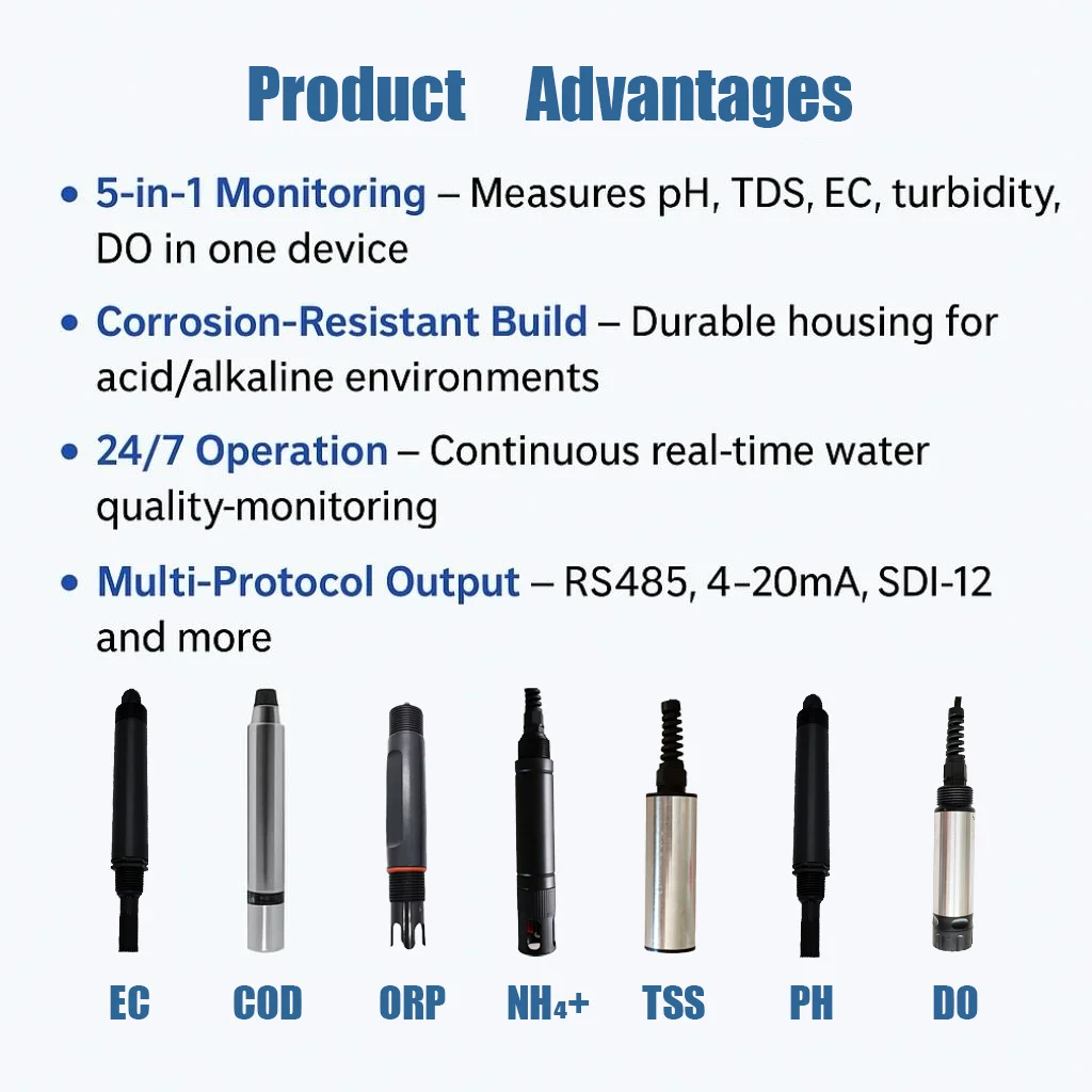 RS485 GPRS 4G Wifi Lorawan Multi-Parameter PH EC ORP Ammonia Temp Supports Wireless Water Quality Monitor Sensor Analyzer