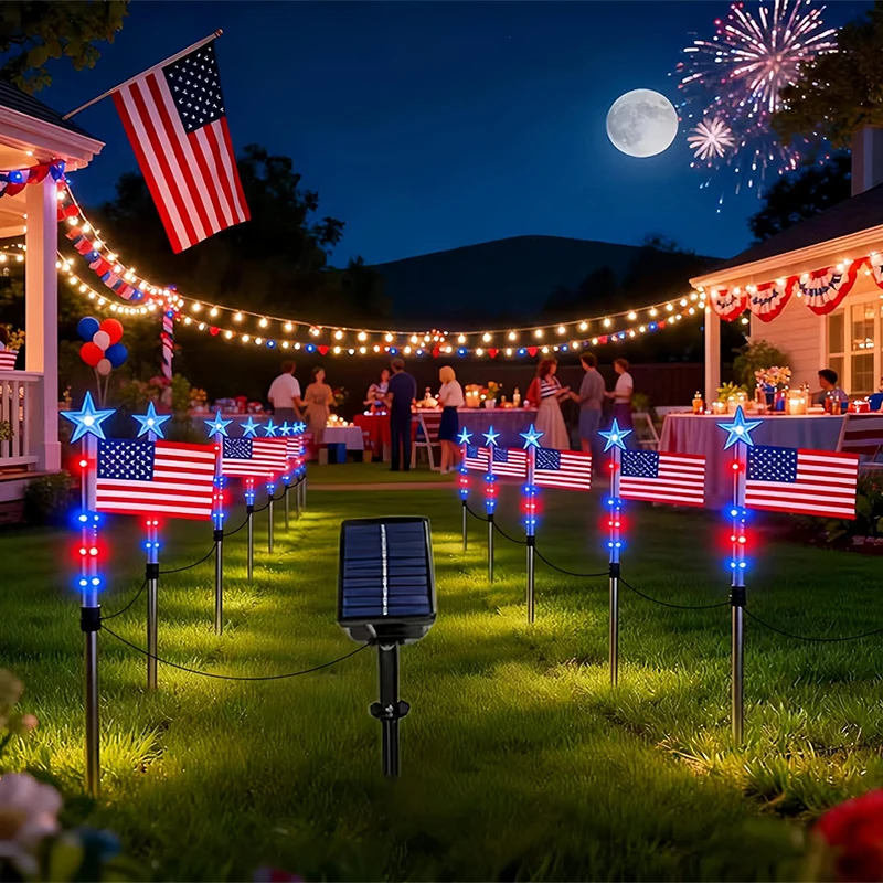 American Star Spangled Led Lawn Decoration Light Waterproof Wireless Celebrating Independence Day National Day Atmosphere Decor