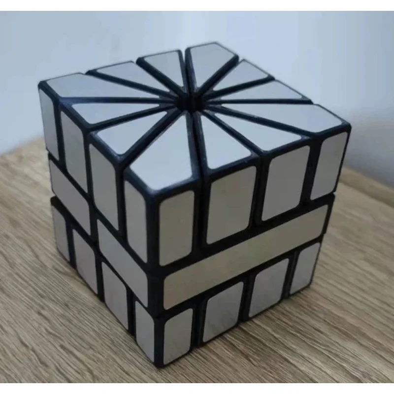 SQ2 Cube Calvin's Puzzle Square-2 Shift Cube Illusion Black Body with Silver-Gold Label (Lee Mod) Cast Coated Magic Cube Toys