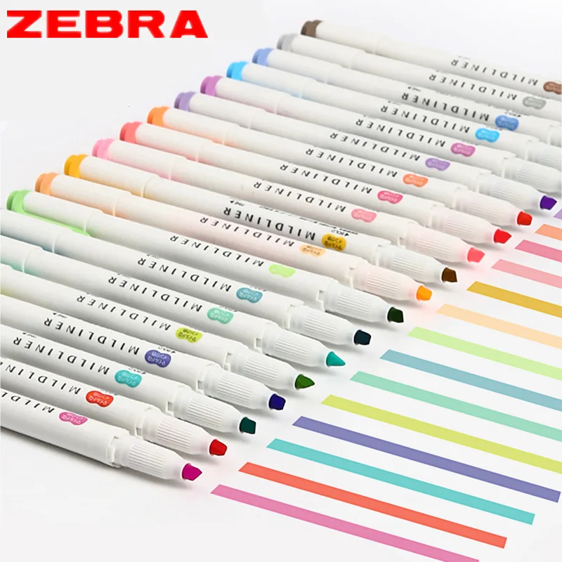 Zebra Handwriting Pen Mildliner Highlighter Set with Broad Fine Dual Tips, Assorted Ink Colors for Marking, Underlining, Drawing