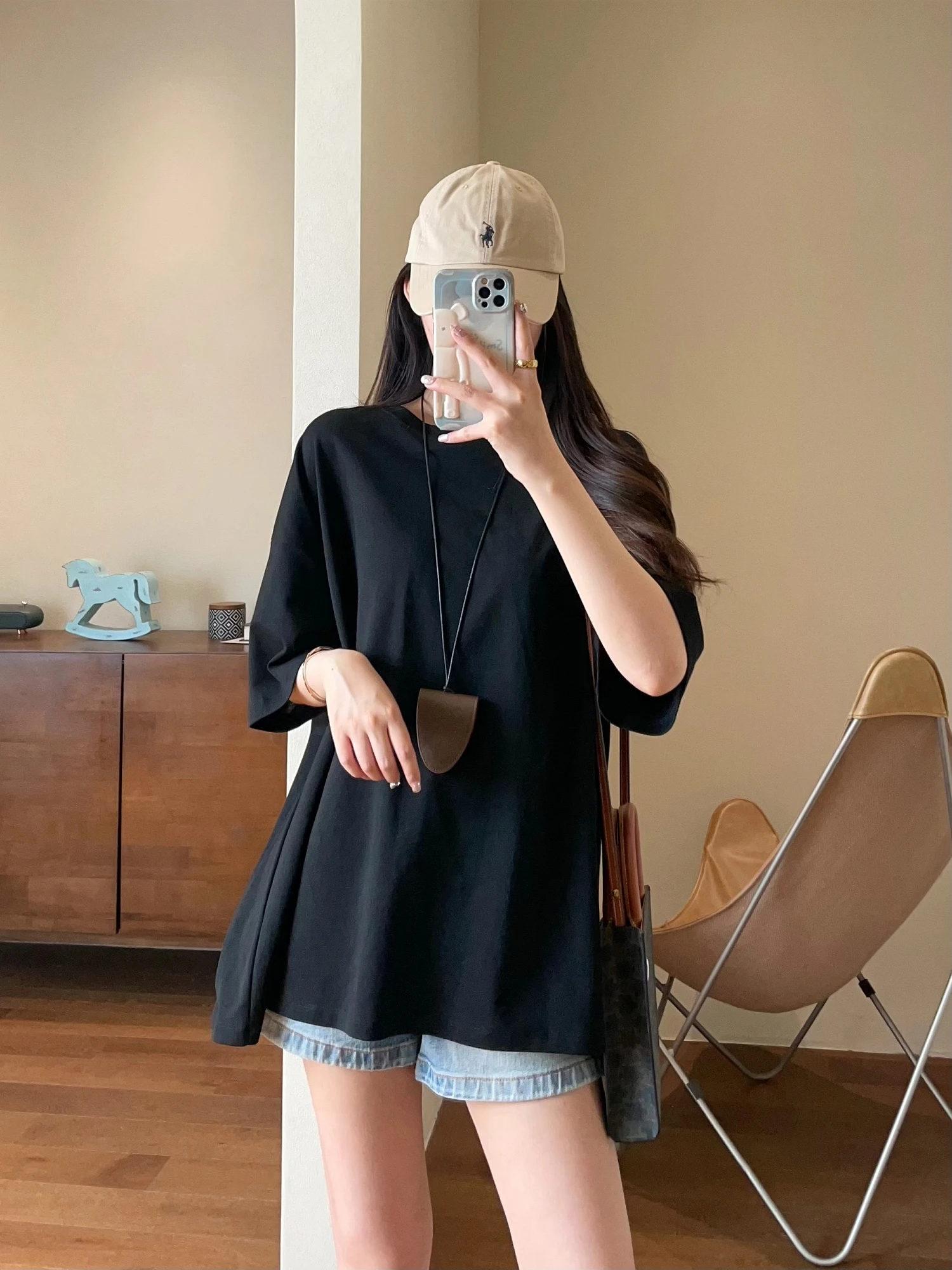 

WTHEONE High-End Tee-acetate Lyocell Skin-friendly Breathable oulder-draped Mid-sve Round-ne Women's T-irt Summer