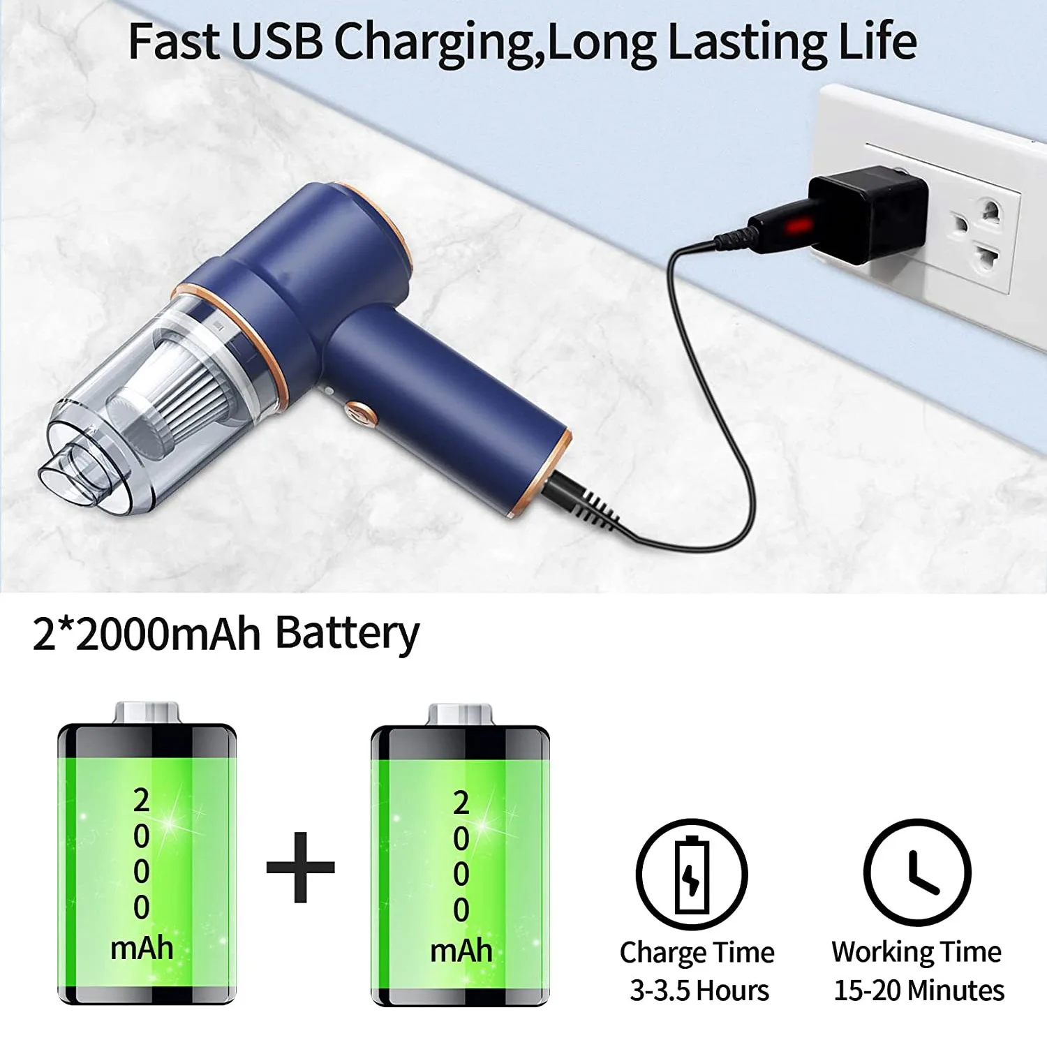 مكنسة كهربائية لاسلكية محمولة، USB 42000 دورة في الدقيقة منفاخ غبار الهواء المضغوط المحمول، مكنسة كهربائية صغيرة للسيارة قابلة لإعادة الشحن