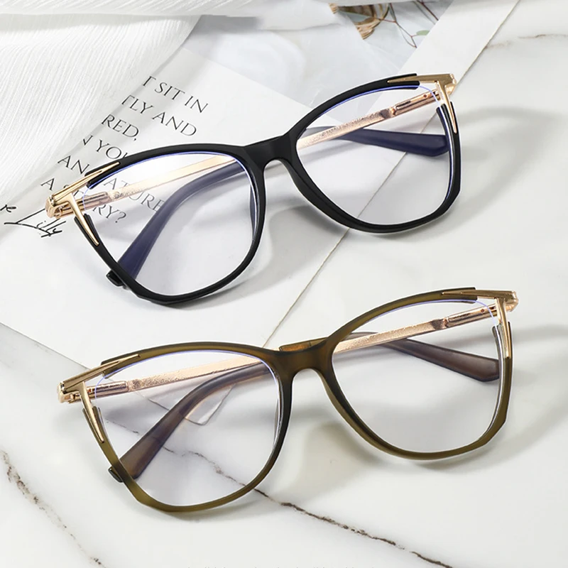 Black Square Computer Glasses Metal Frame Women Men Anti Blue Light Cat Eye Eyewear Blocking Optical Spectacle Eyeglasses Female
