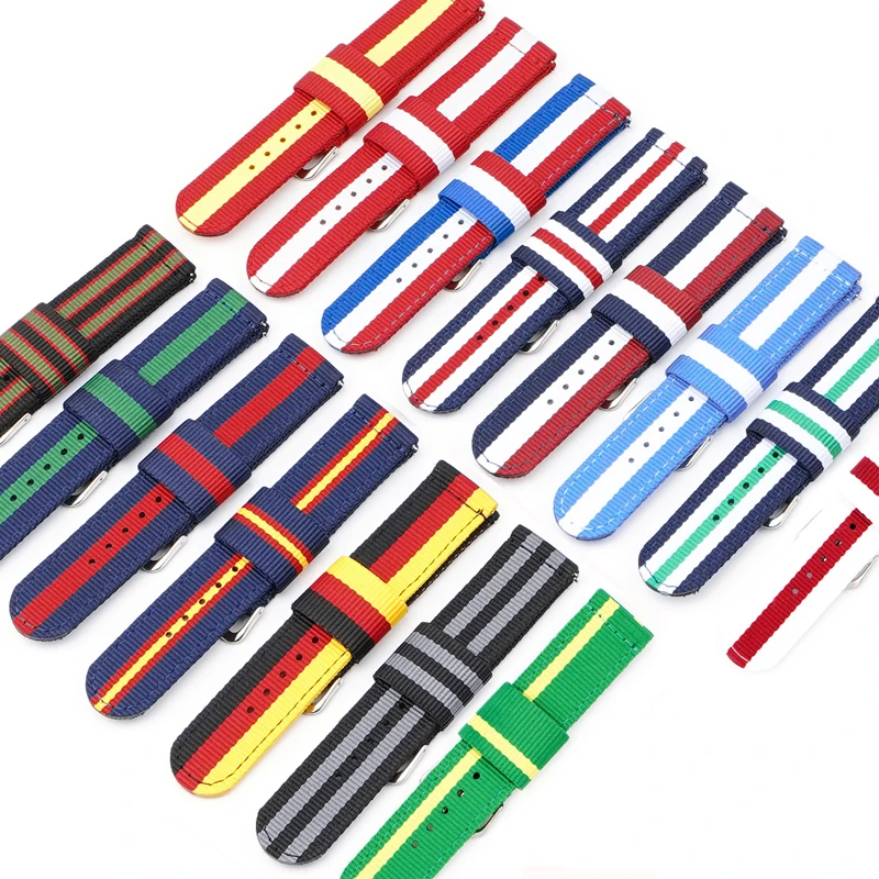 Nylon Watch Strap 20mm 22mm Quick Release Men Women Universal Striped Canvas Replace Bracelet Band Belt