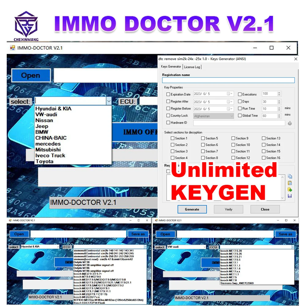 IMMO DOCTOR V2.1 z nieograniczonym oprogramowaniem KEYGEN Immo Off ECU Chip dostrojenie do sim2k MT38 ME 17.9.2 MED17.9.8 dla BMW dla Hyundai