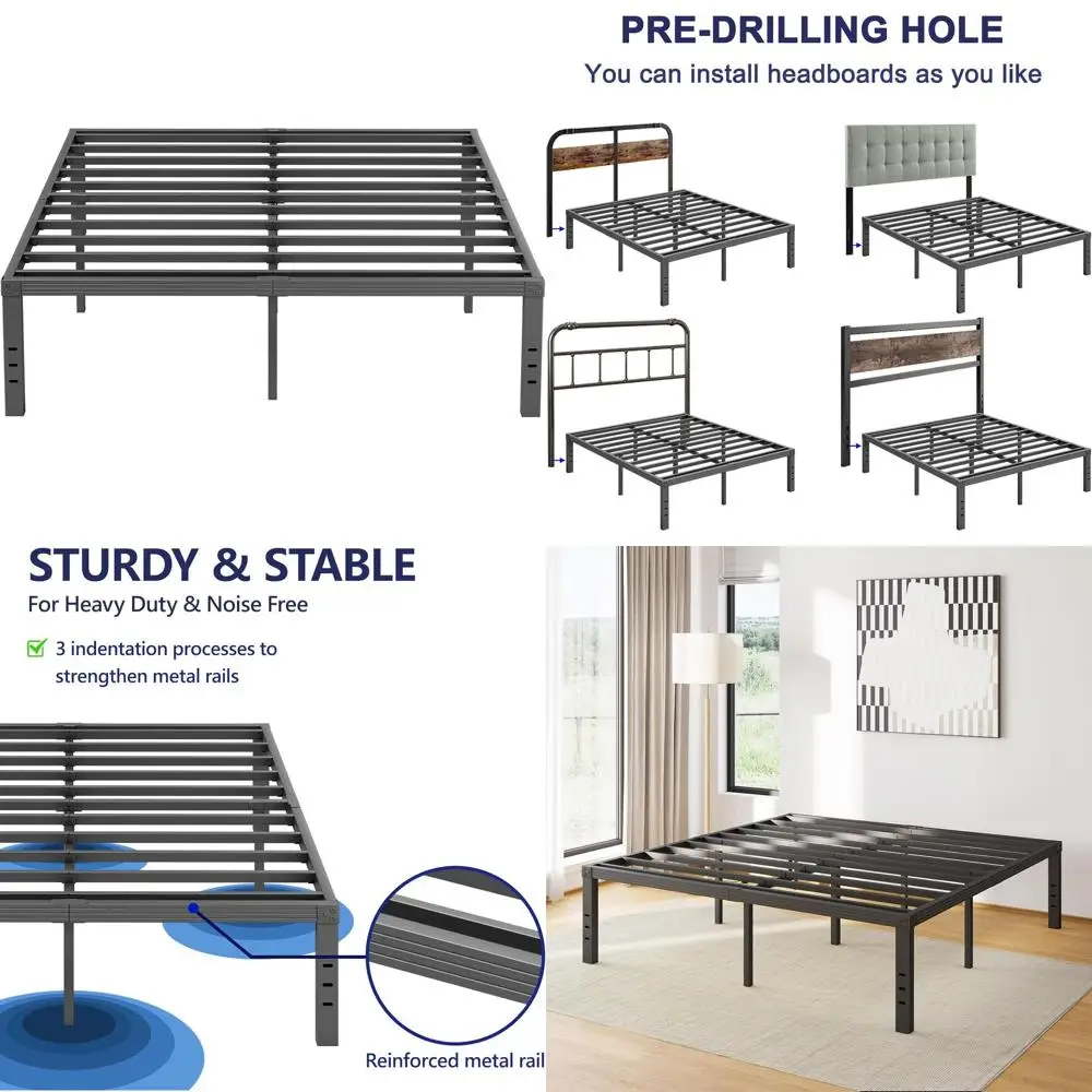 

Металлическая кровать-платформа High King 18 дюймов, не требует пружинного блока, простая сборка, бесшумная и долговечная, черная