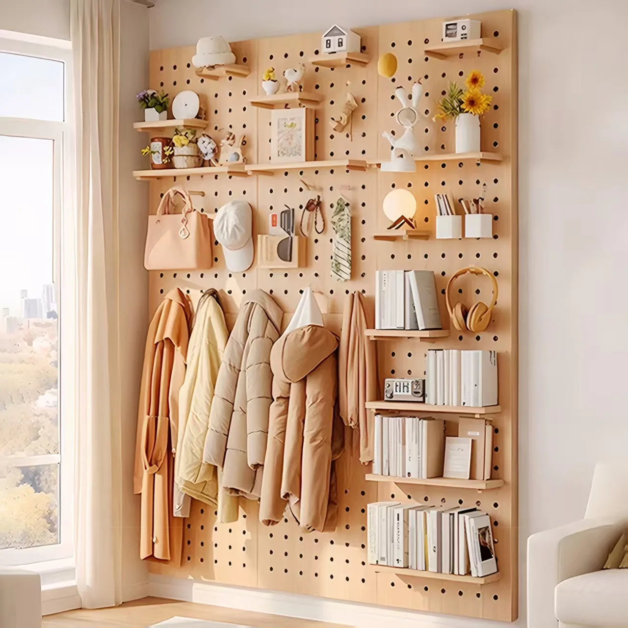Solid wood hole board wall decoration wall hanging board entrance wall rack baffle hanging board modern simplicity