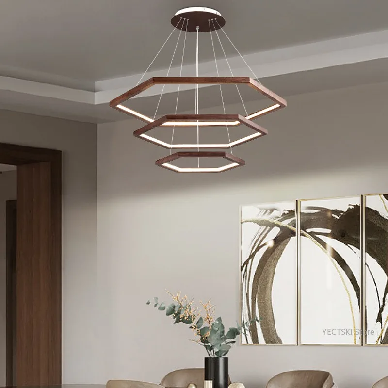 

Nordic living room pendant light, simple and modern walnut wood creative restaurant, new Chinese style staircase light